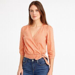 Madewell Star Peach Coral Cotton Wrap Button Tie Waist Cottage Top Blouse XXS